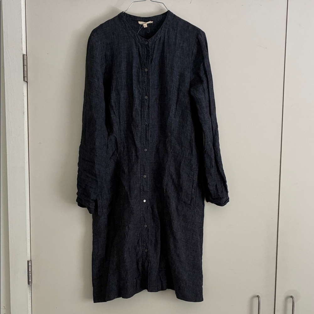 Eileen Fisher Dark Blue/Black Long Sleeve Linen Dress